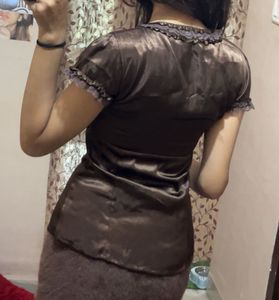 Brown Ruffle Blouse