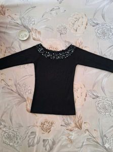 Chic Black Sequin Neck Top