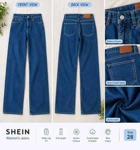 SHEIN Women’s Blue Full-Length Wide-Leg Jeans