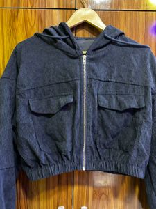 Corduroy Cropped Hooded Jacket