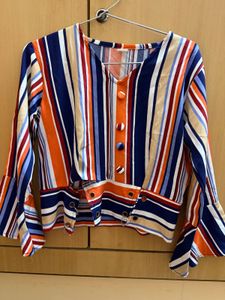 Vibrant Striped Bell Sleeve Top