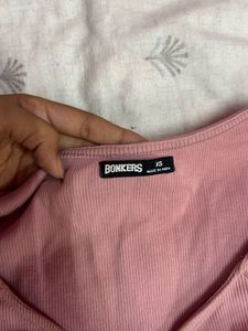 Pink Ruched Long Sleeve Crop Top