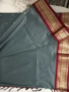 Elegant Grey Saree with Maroon Border