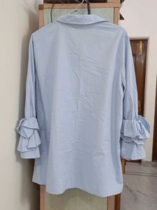 Light Blue Ruffle Sleeve Shirt
