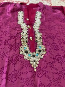 Beautiful Magenta Kurta with Embellished Neckline
