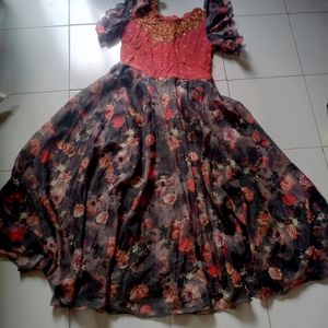 Long Ghera Ethnic Gown With Work Dupatta