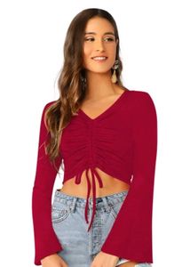 Long Flare Sleeve tie up Burgundy top 💄