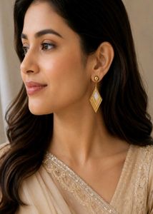 Diamond & Gold Tone Dangle Earrings