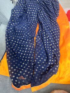Vibrant Orange &amp; Navy Lehenga Set