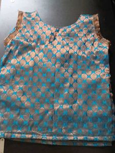 Girl's Blue &amp; Gold Brocade Top