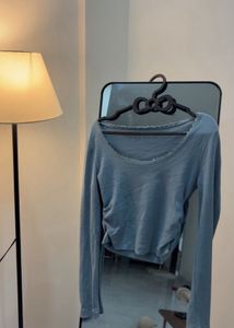 Blue Long Sleeve Ruched Top