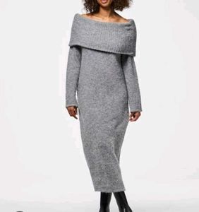 Cozy Off-Shoulder Knit Maxi Dress
