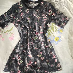 Sheer Black Bird Print Top