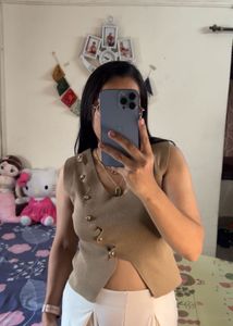Stylish Sleeveless Taupe Top