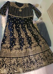 Elegant Velvet Dress With Zari Work