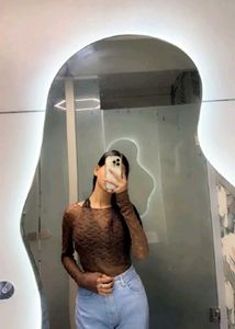 Brown laced sheer top