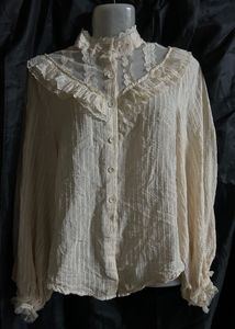 Vintage Ruffle Neck Cream Blouse