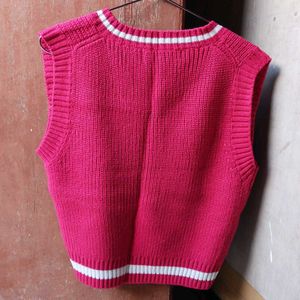 V-Neck pinkish red Knit Vest