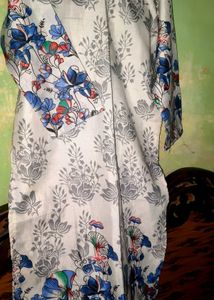 White Kurta with Floral Print