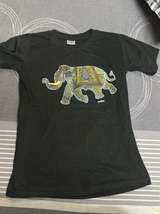 Black Elephant Print T-Shirt for girls
