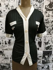 Ribbed Black Top with White Trim