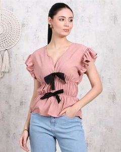 Shein Stylish Pink Bow-Tie Top