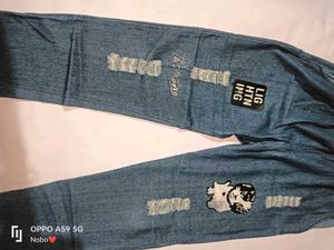 Embroidered Denim Joggers with Elastic Wais