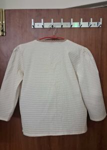 Cream Striped V-Neck Blouse