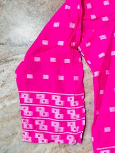 Bright Pink Kurta with White Pattern