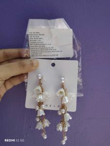 Elegant White Flower Pearl Dangle Earrings