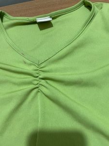 Green V-Neck Crop Top