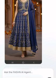 Elegant Blue & Gold Anarkali Suit