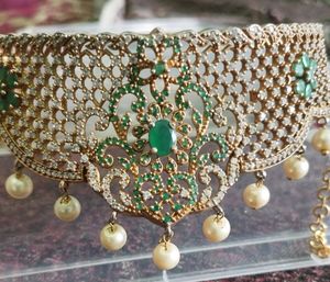 CZ &amp; Emerald Stone Necklace Or Choker