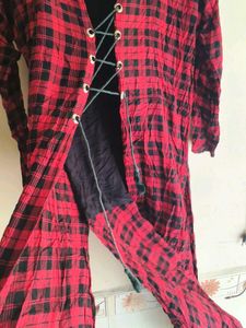 Red &amp; Black Plaid Lace-Up Top