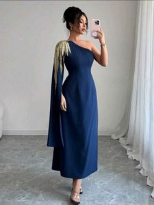 Elegant One-Shoulder Blue Dress