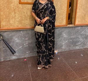 Elegant Black partywear Saree with roseGold Embroi