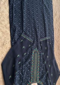 Elegant Navy Blue Kurta Set with Teal Dupatta