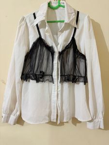 Elegant White Shirt with Black Detail