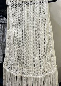 White Crochet Knit Fringe Top | Boho Beach Cover-U
