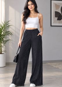 Barshika Black Pleated Wide Leg Pants