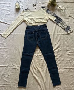 Stylish Crop Top &amp; Jeans Set