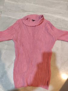 Chic Pink Ribbed Turtleneck changing Top