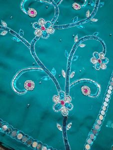 Stunning Teal Embroidered Saree