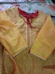 Beautiful Shiny Golden Yellow Layered Kurta