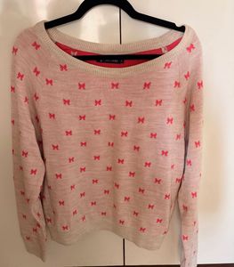 Pink Bow Print Sweater