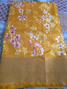 Yellow Floral Print Saree