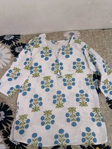 Blue Floral Print Cotton Tunic