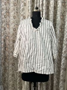 Striped V-Neck Ruffled Blouse