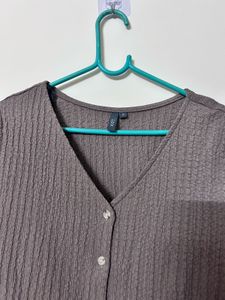 Brown Button-Down Short Sleeve Top