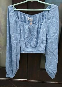 Blue Polka Dot Puff Sleeve Top